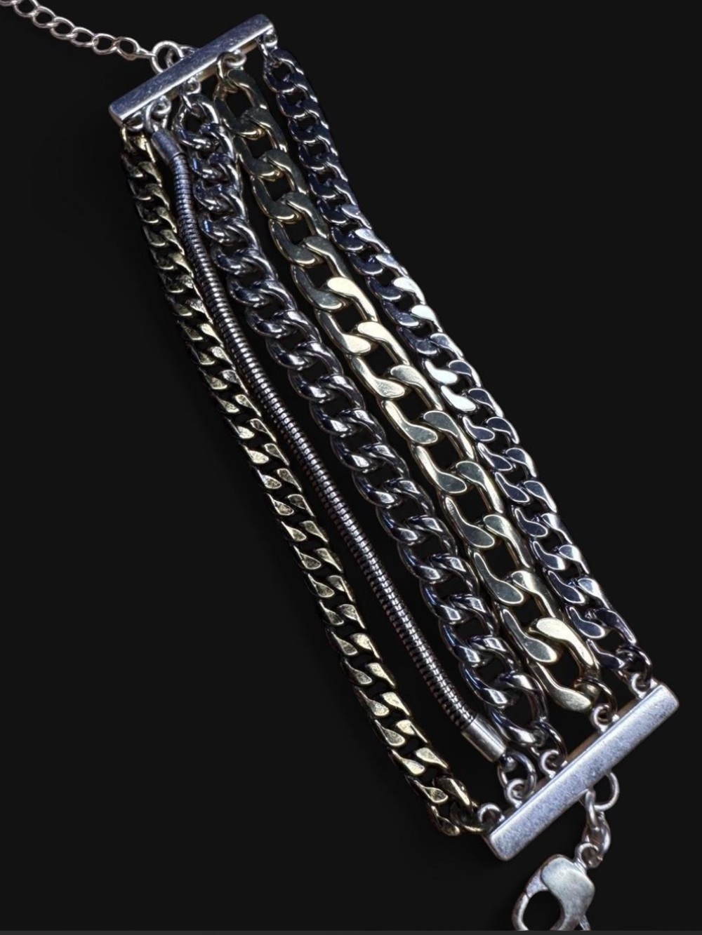 Jenny Bird Multi-Chain Silvertone & Goldtone Bracelet lobster claw clasp layered